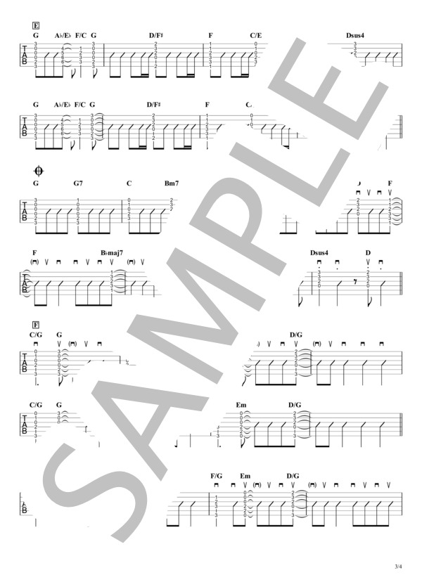 my life(Mr.Children) / ギタータブ譜｜アコギパートほぼ完コピVer. / ギター弾き語り 初〜中級 - サンプル譜面 3/4