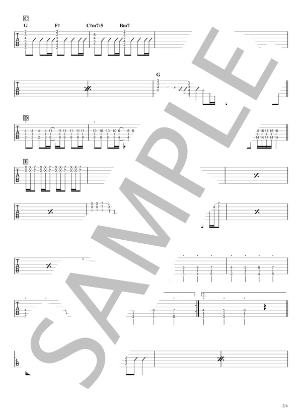 病棟305号室（ハチ) / ギタータブ譜｜リードギターざっくりコピーできるVer. / エレキギター 中級 - サンプル譜面 2/4