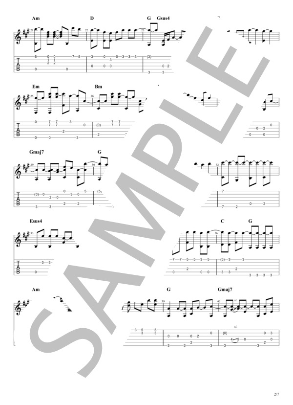 木綿のハンカチーフ (太田 裕美) / ギターソロ 中級 - サンプル譜面 2/5