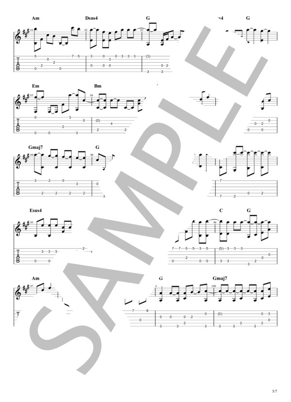 木綿のハンカチーフ (太田 裕美) / ギターソロ 中級 - サンプル譜面 5/5