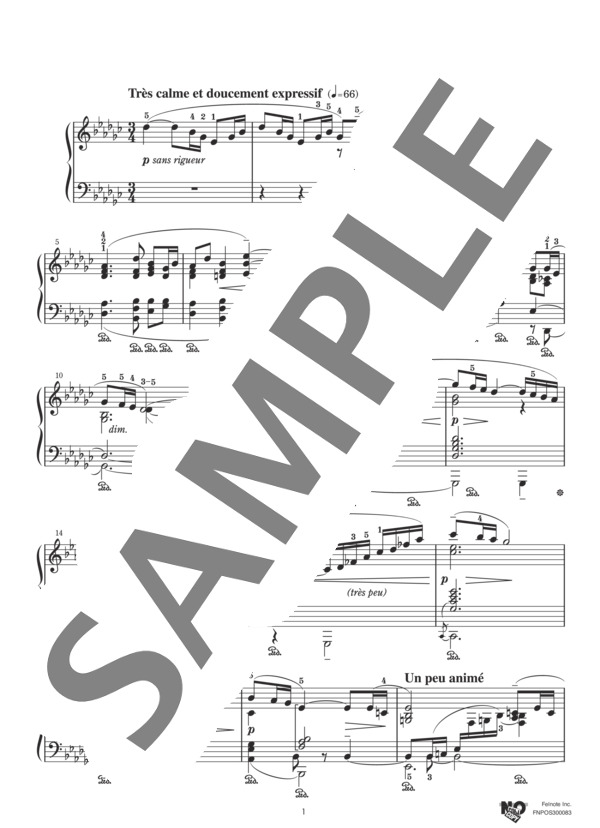 亜麻色の髪の乙女 『前奏曲 第1集』より (クロード・アシル・ドビュッシー) / ピアノソロ 中〜上級 - サンプル譜面 1/3