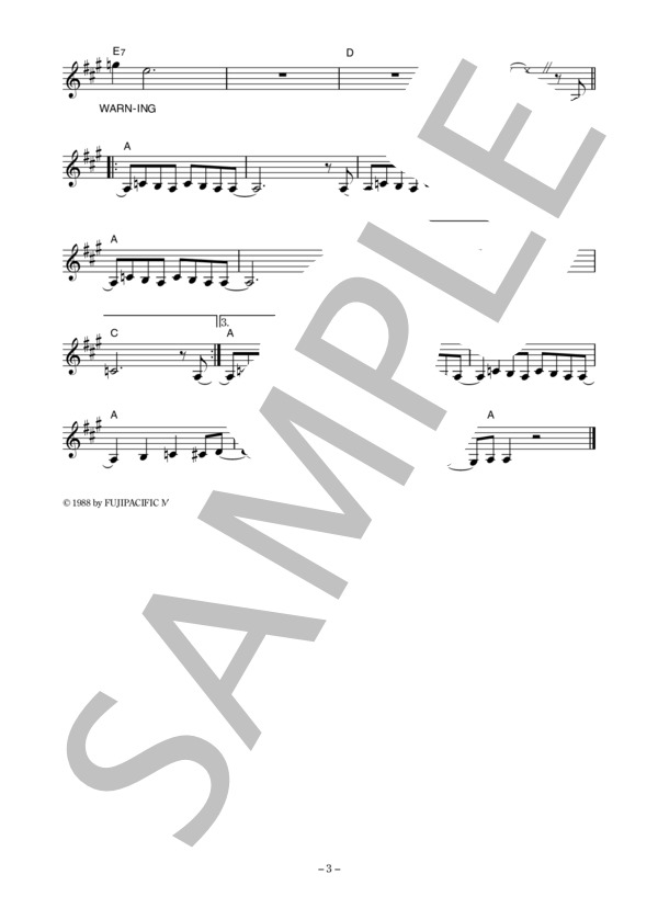 ラフィン・ノーズ 「警告WARNING」 コード・歌詞カード付きメロディ譜 / その他 - サンプル譜面 3/4