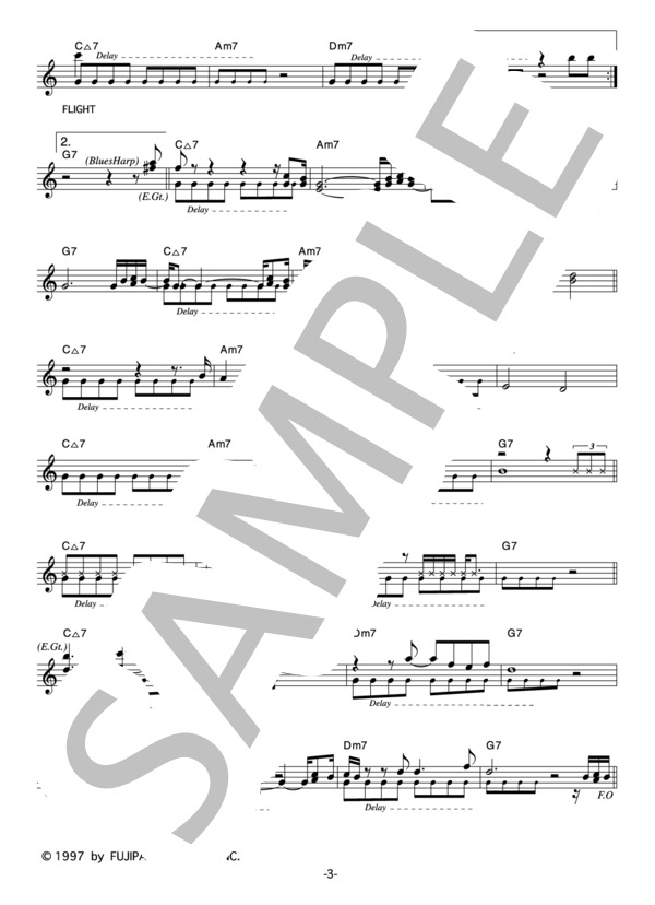 FISHMANS 「IN THE FLIGHT」 コード・歌詞カード付きメロディ譜 / その他 - サンプル譜面 3/4
