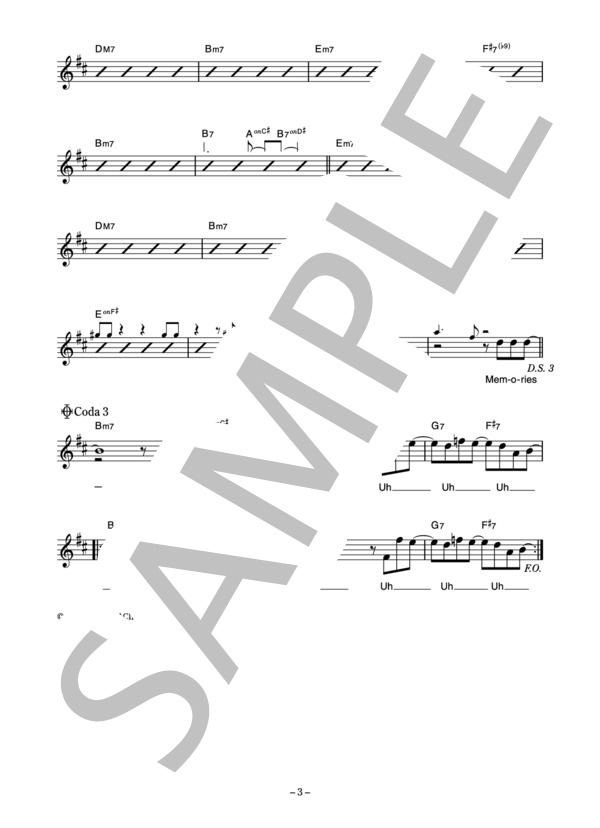 安部恭弘 「Memories」 コード・歌詞カード付きメロディ譜 (安部 恭弘) / その他 - サンプル譜面 3/4