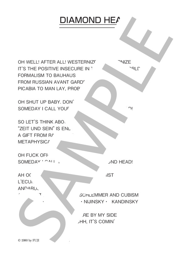 Plastics 「DIAMOND HEAD」 コード・歌詞カード付きメロディ譜 / その他 - サンプル譜面 4/4