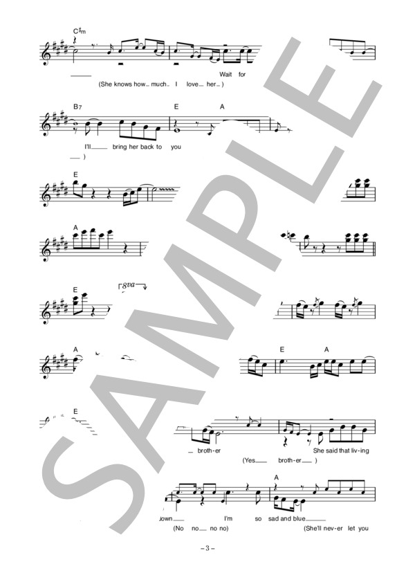 大木トオル&宇崎竜童 「HEY BROTHER」 コード・歌詞カード付きメロディ譜 / その他 - サンプル譜面 3/5