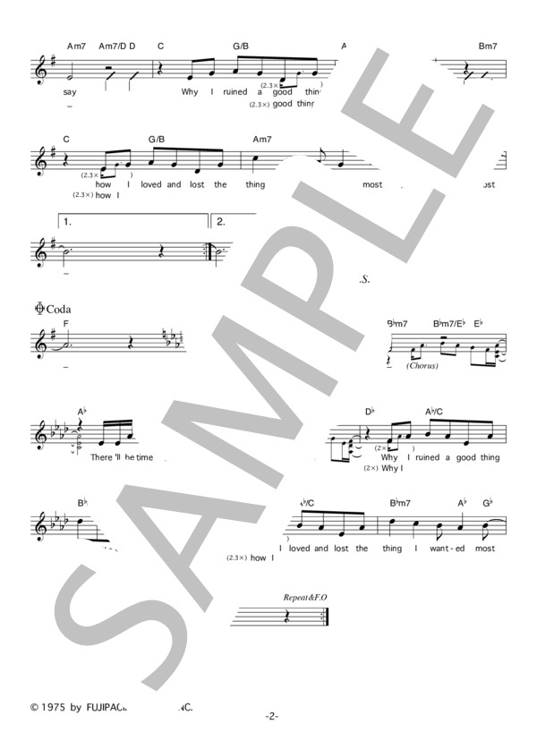 前野曜子 「IF I HAVE TO GO AWAY」 コード・歌詞カード付きメロディ譜 (前野 曜子) / その他 - サンプル譜面 2/3