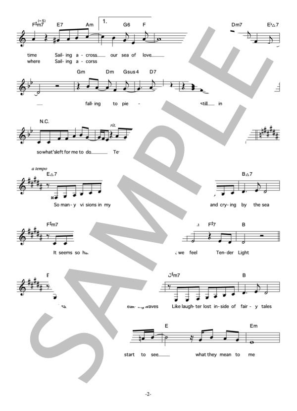 尾崎亜美 「TENDER LIGHT」 コード・歌詞カード付きメロディ譜 (尾崎 亜美) / その他 - サンプル譜面 2/4