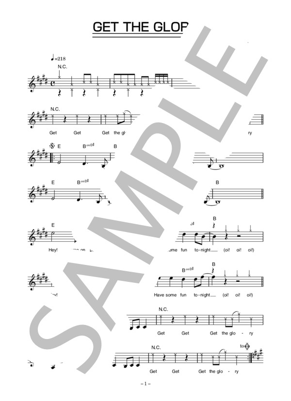 ラフィン・ノーズ 「GET THE GLORY」 コード・歌詞カード付きメロディ譜 / その他 - サンプル譜面 1/4