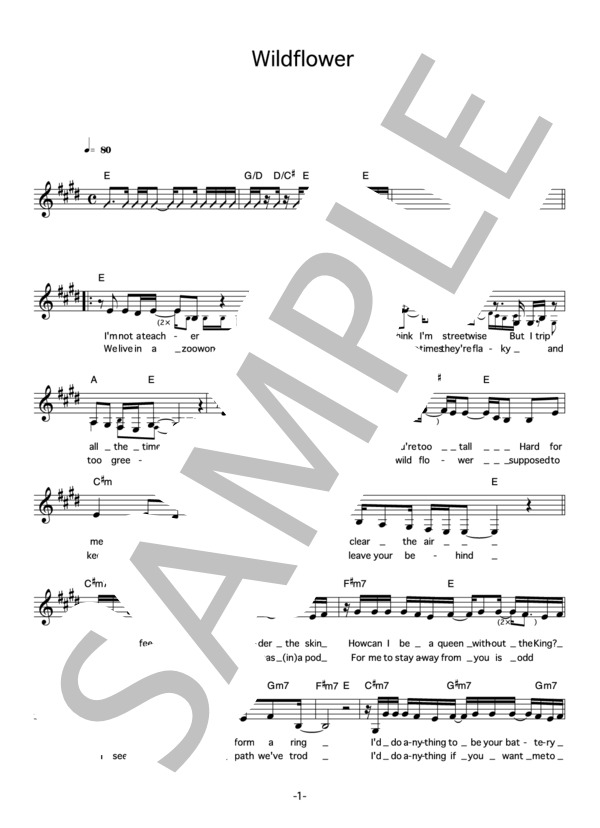 BONNIE PINK 「Wildflower」 コード・歌詞カード付きメロディ譜 / その他 - サンプル譜面 1/4