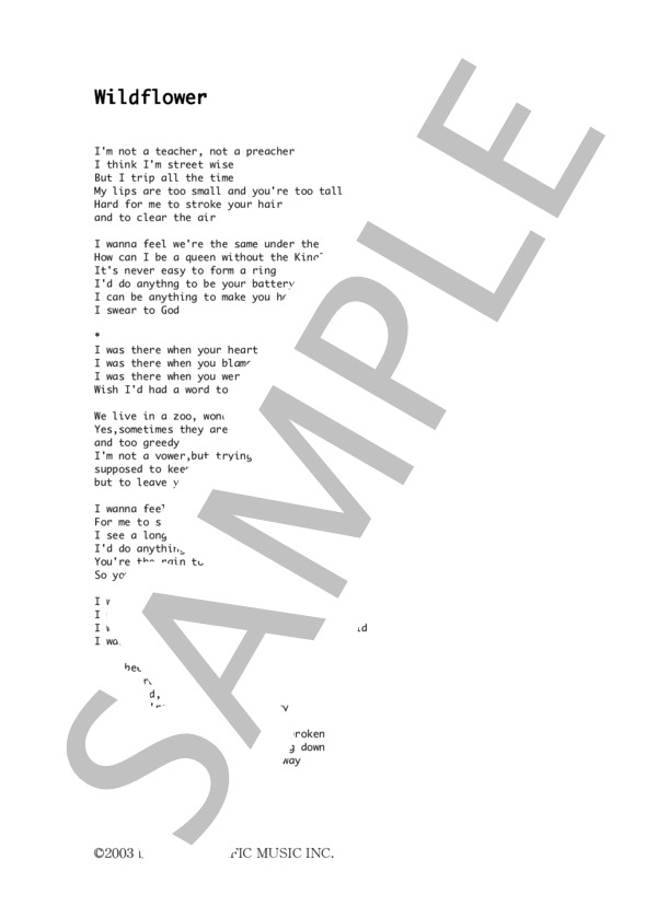 BONNIE PINK 「Wildflower」 コード・歌詞カード付きメロディ譜 / その他 - サンプル譜面 4/4