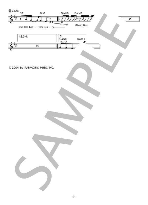 BONNIE PINK 「Bedtime Story」 コード・歌詞カード付きメロディ譜 / その他 - サンプル譜面 3/4