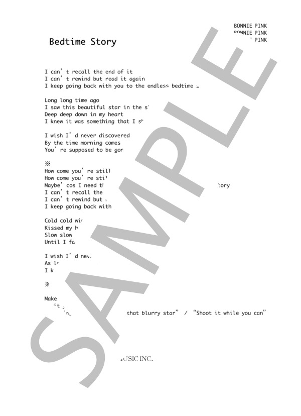 BONNIE PINK 「Bedtime Story」 コード・歌詞カード付きメロディ譜 / その他 - サンプル譜面 4/4