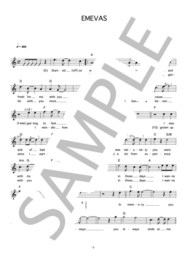 PATCH WORK LIFE 「EMEVAS」 コード・歌詞カード付きメロディ譜 / その他 - サンプル譜面 1/3