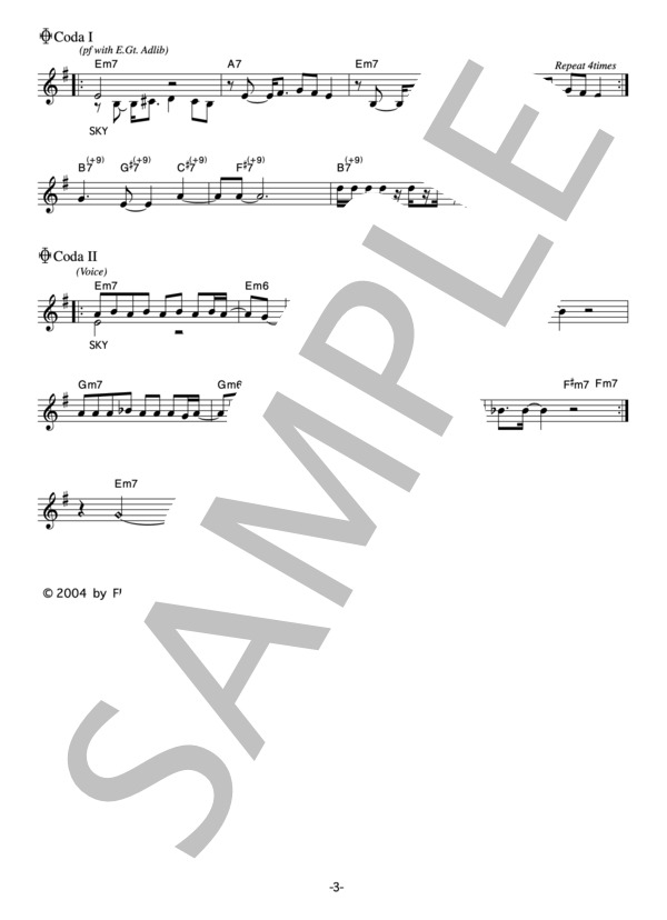 Kohhy 「Blue Sky」 コード・歌詞カード付きメロディ譜 / その他 - サンプル譜面 3/4