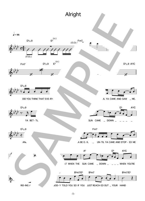 Monkey Majik 「Alright」 コード・歌詞カード付きメロディ譜 / その他 - サンプル譜面 1/3