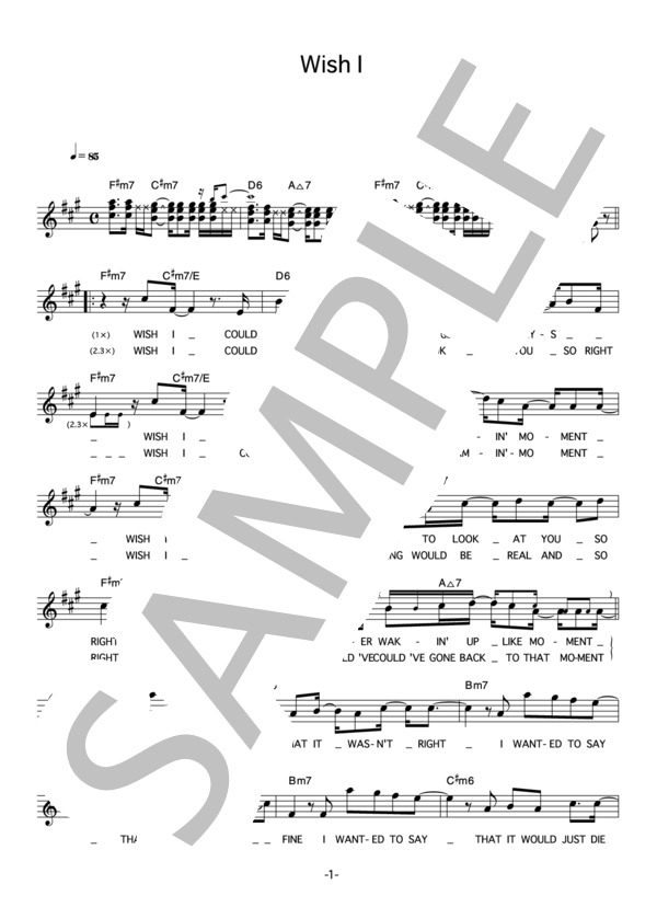 Monkey Majik 「Wish I」 コード・歌詞カード付きメロディ譜 / その他 - サンプル譜面 1/3
