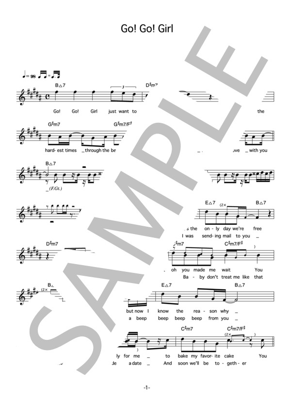 Acousphere 「Go! Go! Girl」 コード・歌詞カード付きメロディ譜 / その他 - サンプル譜面 1/5