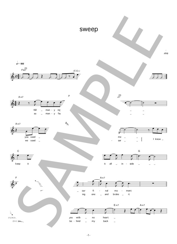 winnie 「sweep」 コード・歌詞カード付きメロディ譜 / その他 - サンプル譜面 1/4