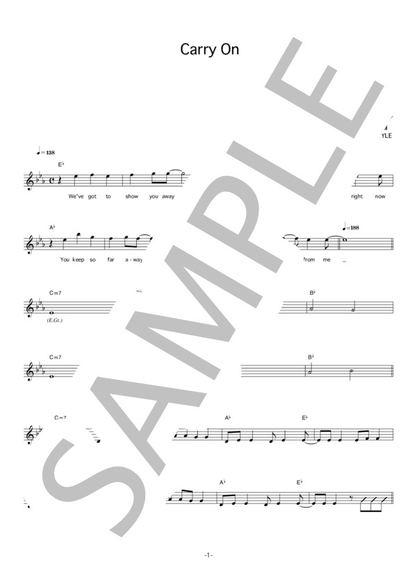 LOCAL SOUND STYLE 「Carry On」 コード・歌詞カード付きメロディ譜 / その他 - サンプル譜面 1/5
