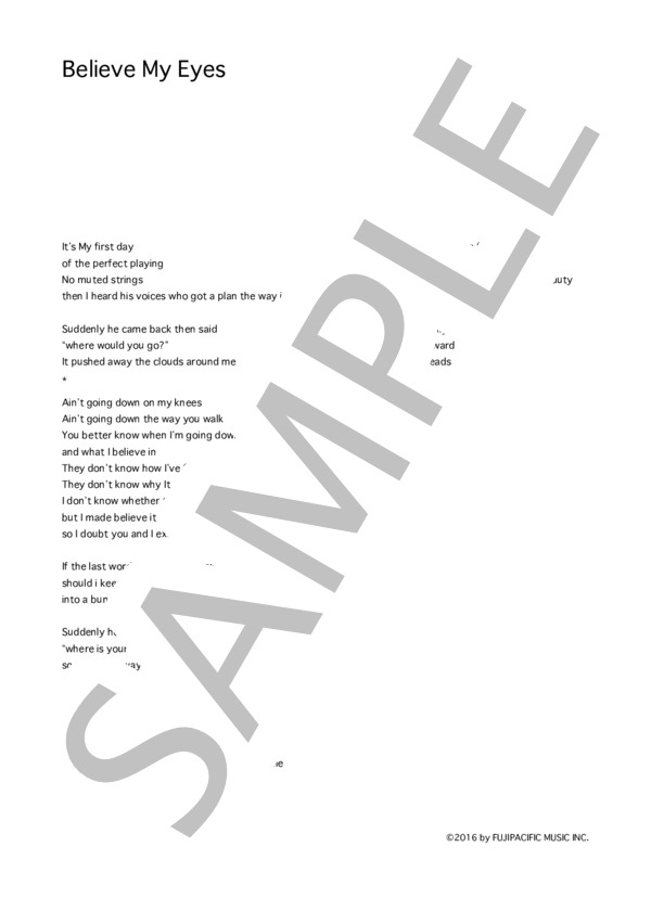 Capeson 「Believe My Eyes」 コード・歌詞カード付きメロディ譜 / その他 - サンプル譜面 4/4