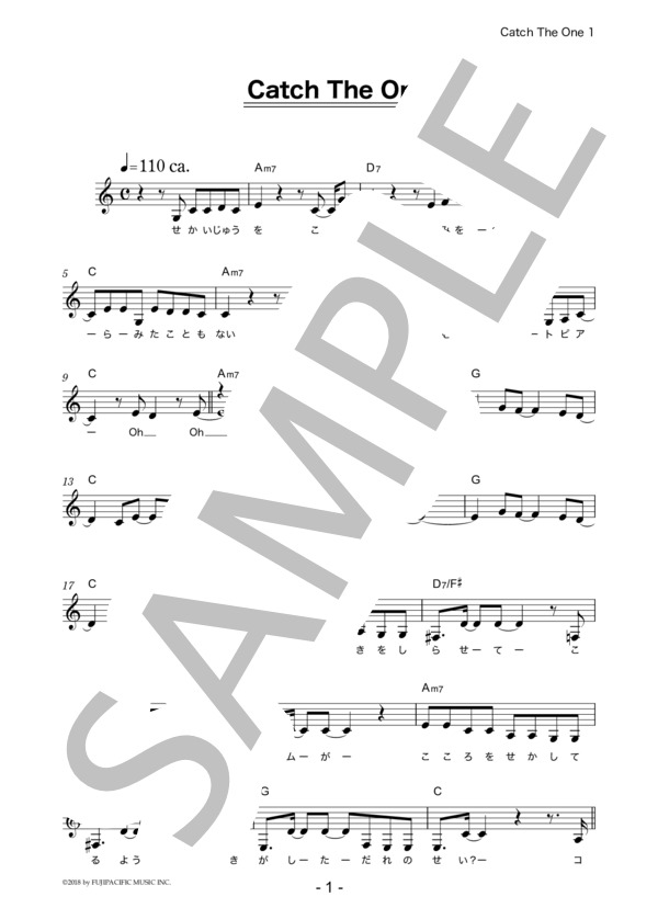Awesome City Club 「Catch The One」 コード・歌詞カード付きメロディ譜 / その他 - サンプル譜面 1/4