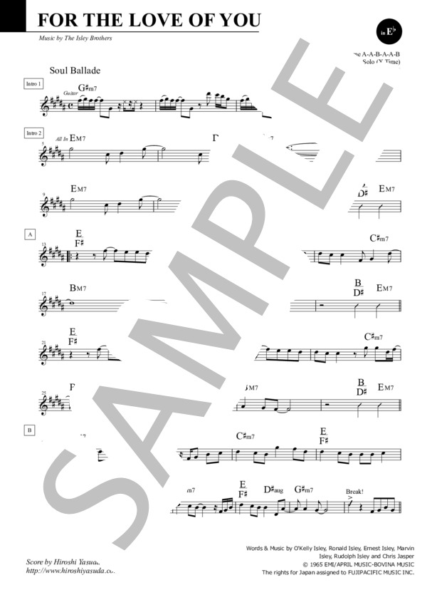 FOR THE LOVE OF YOU (Key=Bm) in E♭ / ファンク＆ソウル・スタンダード・ライブラリ (Sheet Music) (キャンディー・ダルファー) / アルトサックス 中級 - サンプル譜面 1/2