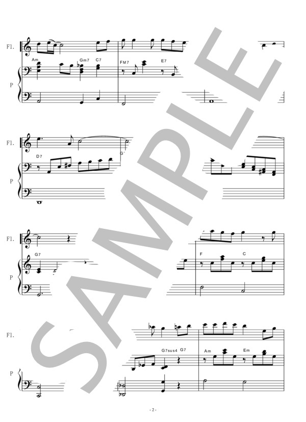 【フルート（ピアノ伴奏）楽譜】あの日の川（千と千尋の神隠し）～久石譲 (久石 譲) / 初〜中級 - サンプル譜面 2/5