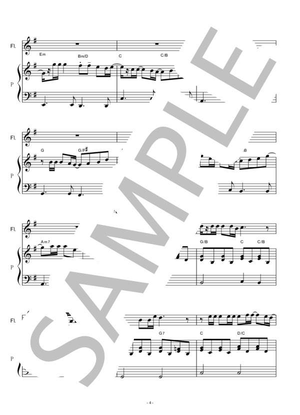 【フルート楽譜】青春の影（チューリップ）（フルートピアノ伴奏） / 初〜中級 - サンプル譜面 4/5