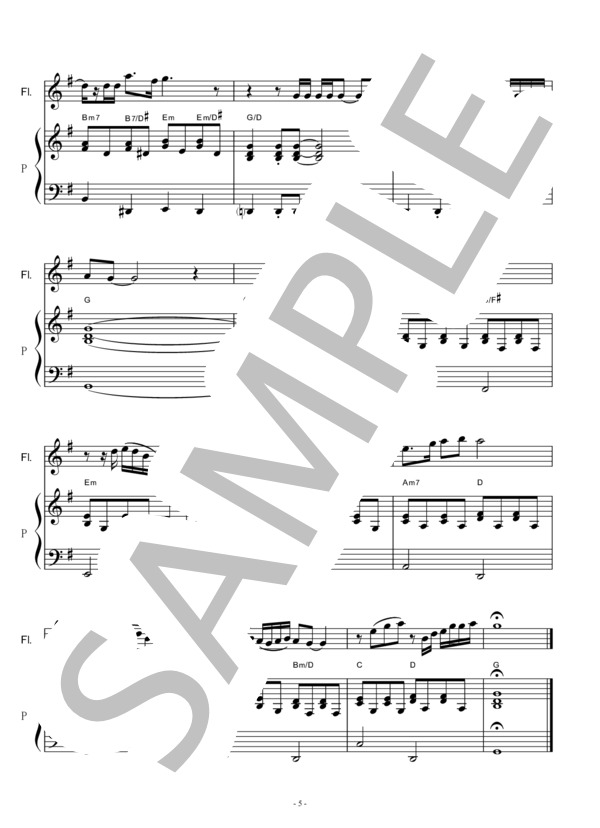 【フルート楽譜】青春の影（チューリップ）（フルートピアノ伴奏） / 初〜中級 - サンプル譜面 5/5