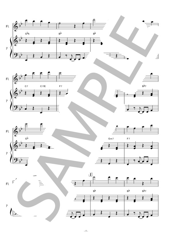 【フルート楽譜】明日があるさ（坂本九・ウルフルズ・吉本）（フルートピアノ伴奏） (坂本 九) / 初〜中級 - サンプル譜面 5/5