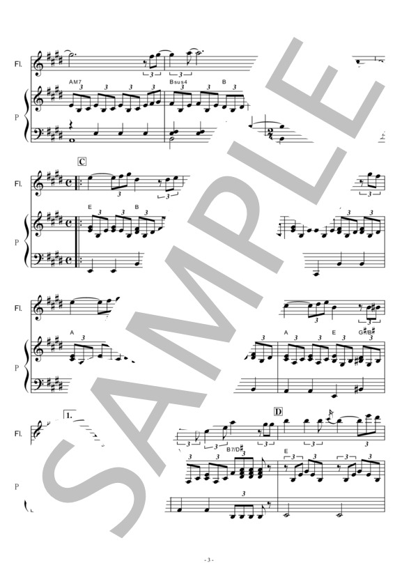 【フルート楽譜】朝顔（折坂悠太）「監察医朝顔」（フルートピアノ伴奏） (折坂 悠太) / 初〜中級 - サンプル譜面 3/5