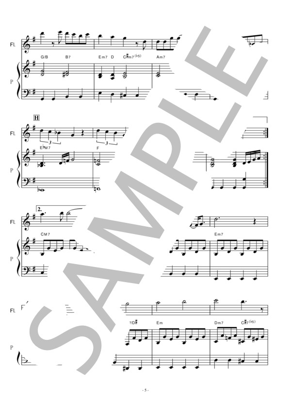 【フルート楽譜】イエスタデイ(Official髭男dism)「HELLO WORLD」（フルートピアノ伴奏）※KeyG / 初〜中級 - サンプル譜面 5/5