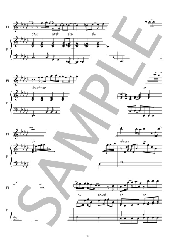 【フルート楽譜】逢いたくていま(MISIA)「JIN-仁」（フルートピアノ伴奏） / 初〜中級 - サンプル譜面 5/5