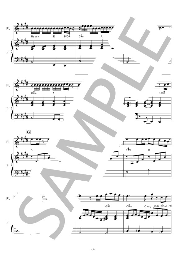 【フルート楽譜】ありがとう(FUNKY MONKEY BABYS)（フルートピアノ伴奏） / 初〜中級 - サンプル譜面 5/5