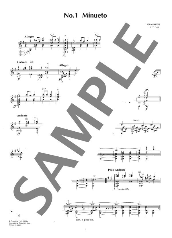 12のスペイン舞曲 (エンリケ・グラナドス) / ギターソロ 中〜上級 - サンプル譜面 1/5