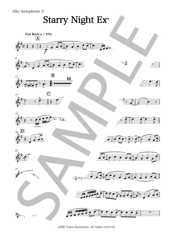 【吹奏楽】Starry Night Express(パート譜：Alto Saxophones in E♭ 2) 作曲：金山徹 (金山 徹) / 吹奏楽パート その他 - サンプル譜面 1/2