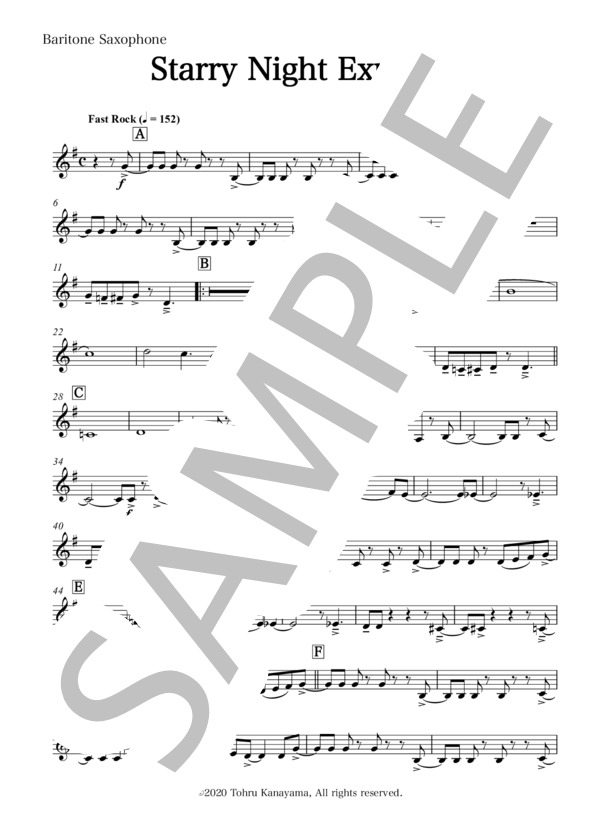 【吹奏楽】Starry Night Express(パート譜：Baritone Saxophone) 作曲：金山徹 (金山 徹) / 吹奏楽パート その他 - サンプル譜面 1/2