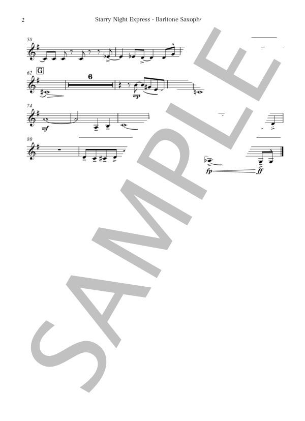 【吹奏楽】Starry Night Express(パート譜：Baritone Saxophone) 作曲：金山徹 (金山 徹) / 吹奏楽パート その他 - サンプル譜面 2/2