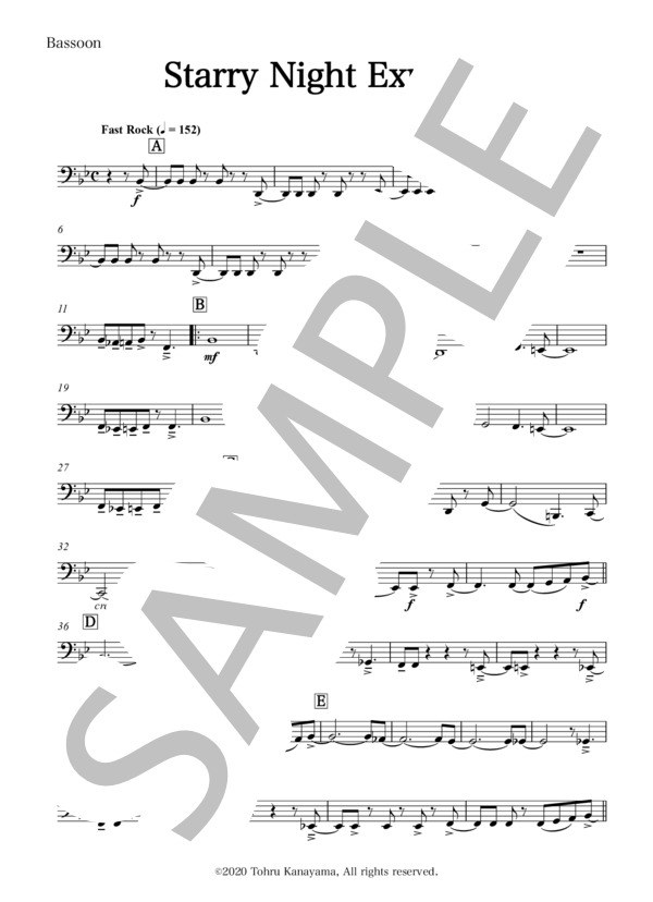 【吹奏楽】Starry Night Express(パート譜：Bassoon) 作曲：金山徹 (金山 徹) / 吹奏楽パート その他 - サンプル譜面 1/2