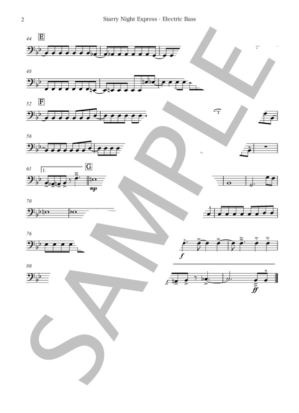 【吹奏楽】Starry Night Express(パート譜：Electric Bass) 作曲：金山徹 (金山 徹) / 吹奏楽パート その他 - サンプル譜面 2/2