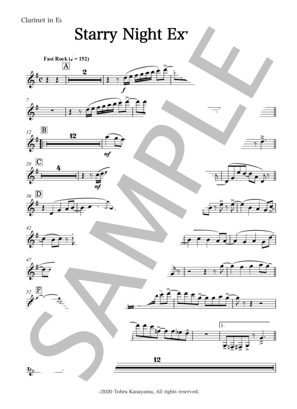 【吹奏楽】Starry Night Express(パート譜：Clarinet in E♭) 作曲：金山徹 (金山 徹) / 吹奏楽パート その他 - サンプル譜面 1/2