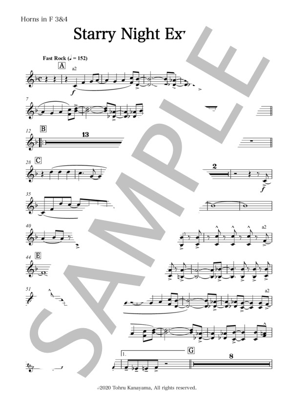 【吹奏楽】Starry Night Express(パート譜：Horns in F 3&4) 作曲：金山徹 (金山 徹) / 吹奏楽パート その他 - サンプル譜面 1/2
