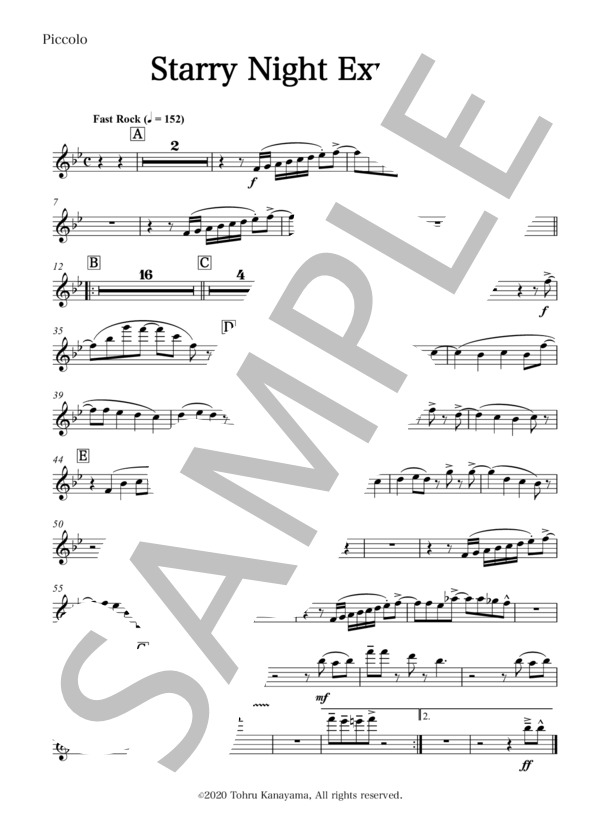 【吹奏楽】Starry Night Express(パート譜：Piccolo) 作曲：金山徹 (金山 徹) / 吹奏楽パート その他 - サンプル譜面 1/1