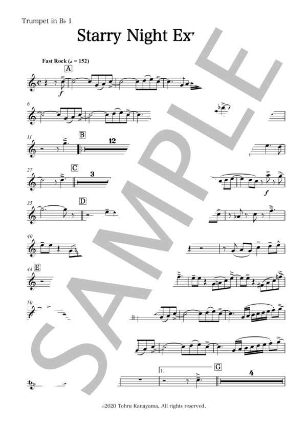 【吹奏楽】Starry Night Express(パート譜：Trumpet in B♭ 1) 作曲：金山徹 (金山 徹) / 吹奏楽パート その他 - サンプル譜面 1/2