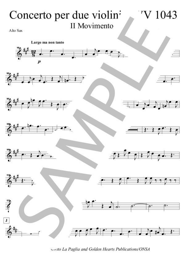 【サクソフォーン7重奏】2つのヴァイオリンのための協奏曲（パート譜：Alto Saxophones) 作曲：J.S.バッハ 編曲：ヴィト・ラ・パグリア (ヨハン・セバスチャン・バッハ) / アンサンブル木管 その他 - サンプル譜面 3/5