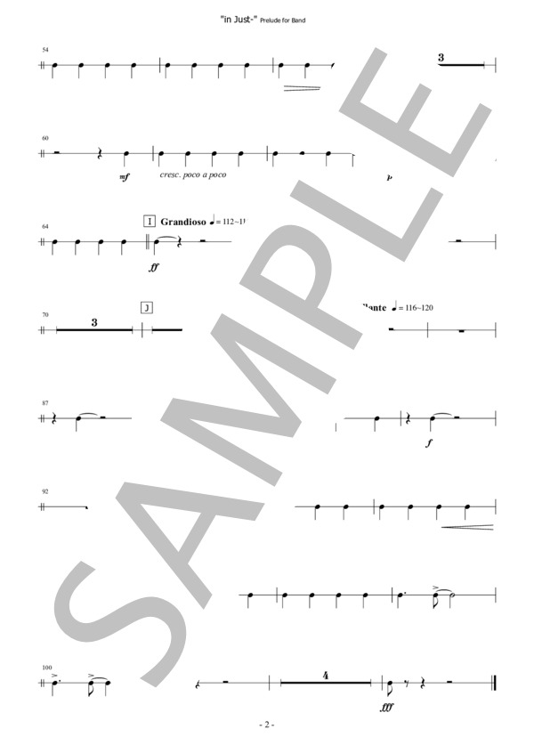 【吹奏楽】前奏曲「in Just-」（パート譜：Bass Drum) 作曲：正門研一 (正門 研一) / 吹奏楽パート その他 - サンプル譜面 2/2
