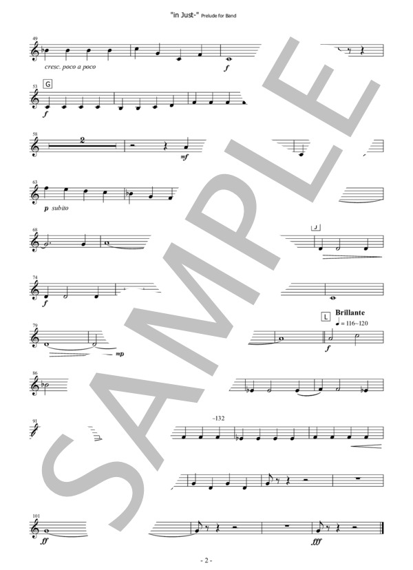 【吹奏楽】前奏曲「in Just-」（パート譜：Baritone Saxophone) 作曲：正門研一 (正門 研一) / 吹奏楽パート その他 - サンプル譜面 2/2
