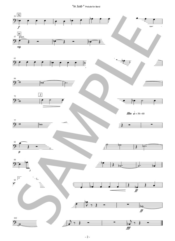 【吹奏楽】前奏曲「in Just-」（パート譜：Contrabass) 作曲：正門研一 (正門 研一) / 吹奏楽パート その他 - サンプル譜面 2/2