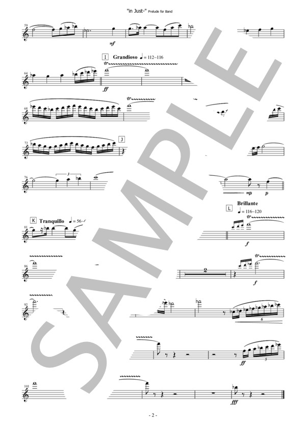 【吹奏楽】前奏曲「in Just-」（パート譜：Flute 1) 作曲：正門研一 (正門 研一) / 吹奏楽パート その他 - サンプル譜面 2/2